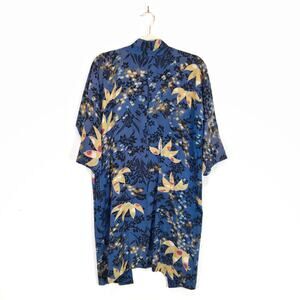 Vintage blue yellow gold Japanese floral kimono robe Medium